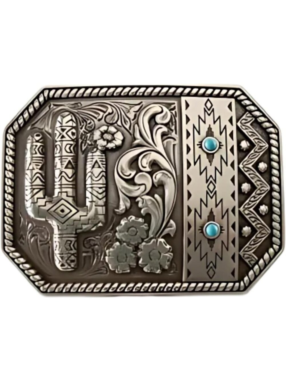 Southwest Floral & Cactus Engraved Belt Buckle for Women - Boho Chic Accessory